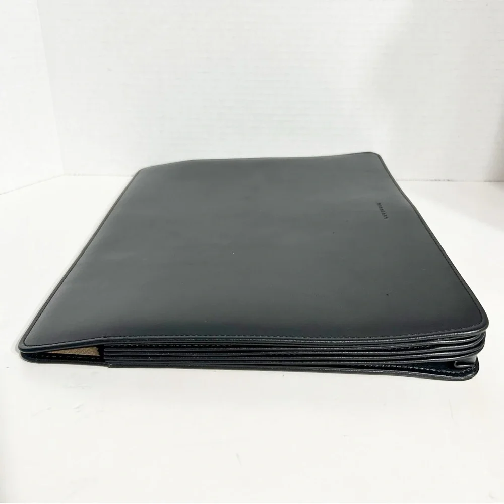Levenger Black Leather Portfolio Sleeve Document Case Fabric Lined Expand Sides